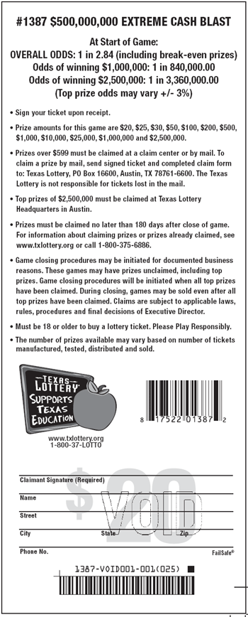 Image of Back of $500,000,000 Extreme Ca$h Blast Ticket