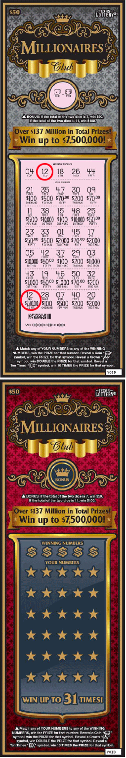 Image of Front of Millionaires Club Ticket