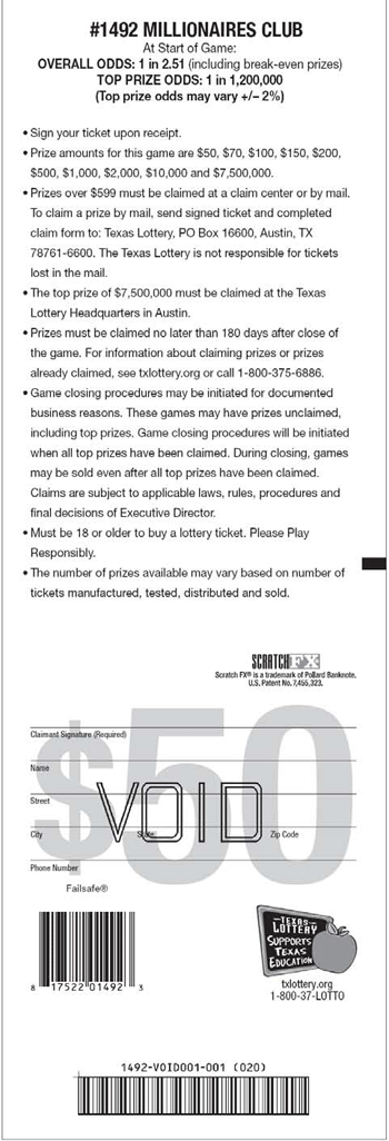 Image of Back of Millionaires Club Ticket