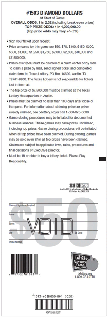 Image of Back of Diamond Dollars Ticket