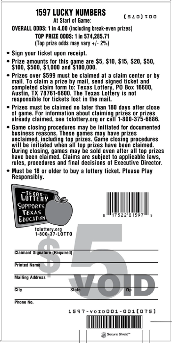 Image of Back of Lucky Numbers Ticket