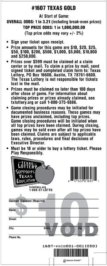 Image of Back of Texas Gold Ticket