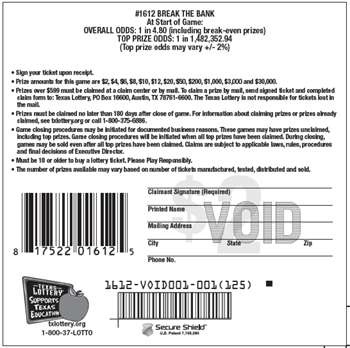 Image of Back of Break the Bank Ticket