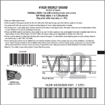 Image of Back of Weekly Grand Ticket