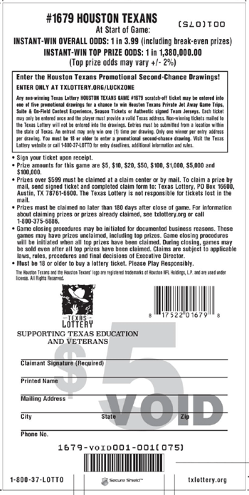 Image of Back of Houston Texans Ticket