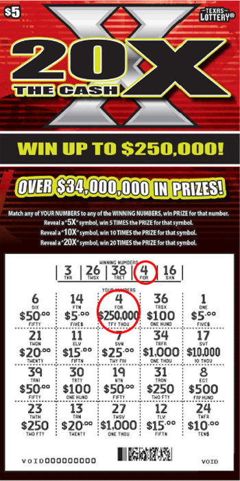 Image of Front of 20X The Cash Ticket