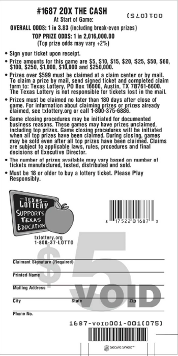Image of Back of 20X The Cash Ticket