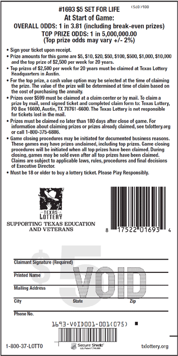 Image of Back of $5 Set For Life Ticket