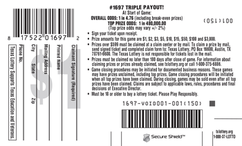 Image of Back of Triple Payout! Ticket