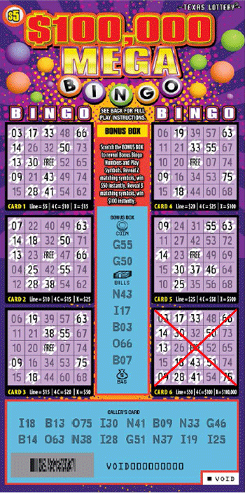 Image of Front of $100,000 Mega Bingo Ticket
