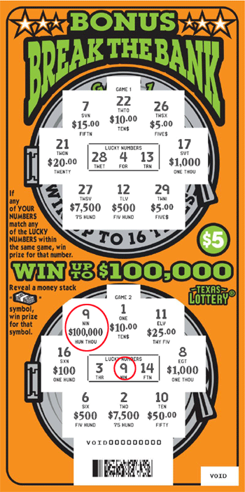 Image of Front of Bonus Break The Bank Ticket