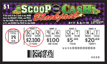 Image of Front of Scoop The Cash Blackjack™ Ticket