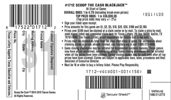 Image of Back of Scoop The Cash Blackjack™ Ticket