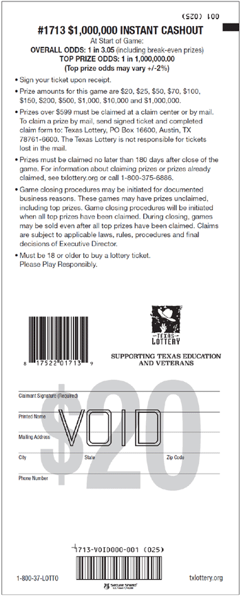Image of Back of $1,000,000 Instant Cashout Ticket