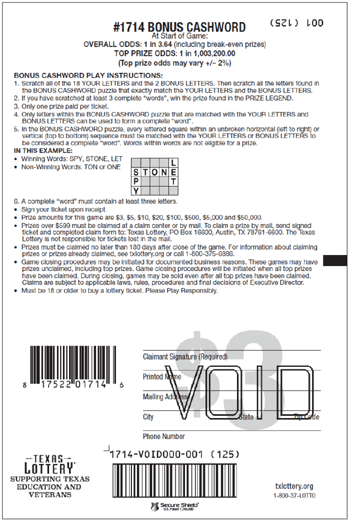 Image of Back of Bonus Cashword Ticket