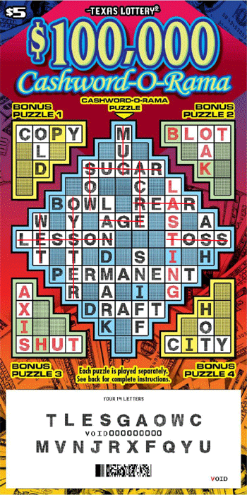 Image of Front of $100,000 Cashword-O-Rama Ticket
