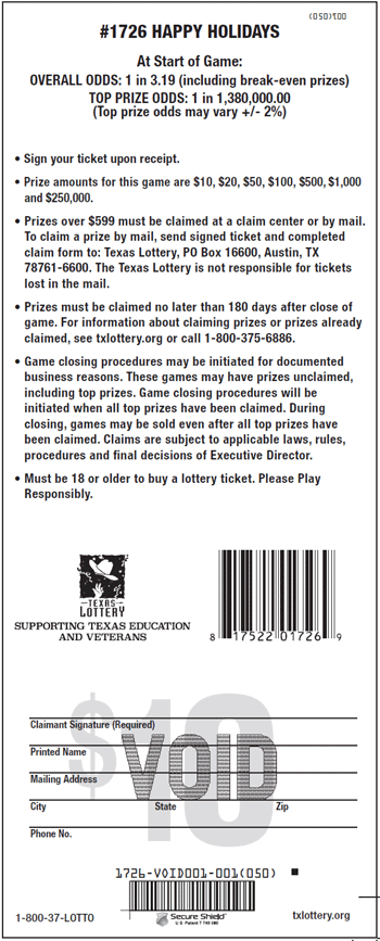 Image of Back of Happy Holidays Ticket