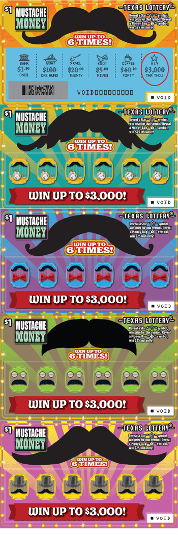 Image of Front of Mustache Money Ticket