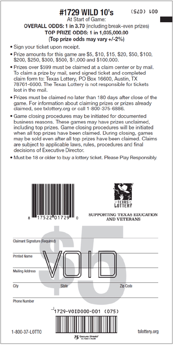 Image of Back of Wild 10's Ticket