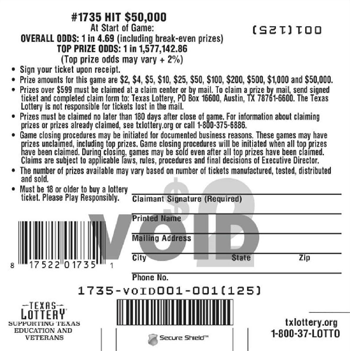 Image of Back of Hit $50,000 Ticket