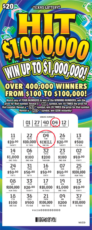 Image of Front of Hit $1,000,000 Ticket