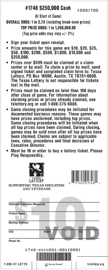Image of Back of $250,000 Cash Ticket