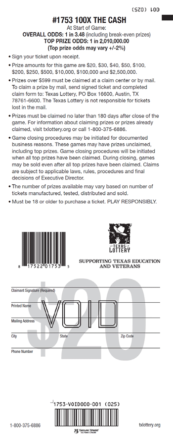 Image of Back of 100X The Cash Ticket