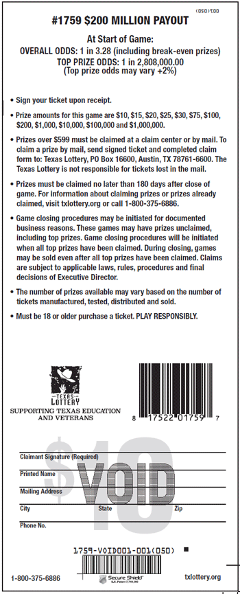Image of Back of $200 Million Payout Ticket