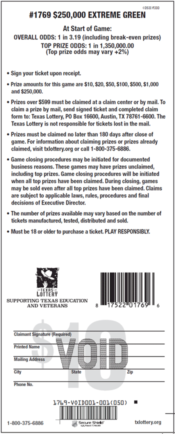 Image of Back of $250,000 Extreme Green Ticket