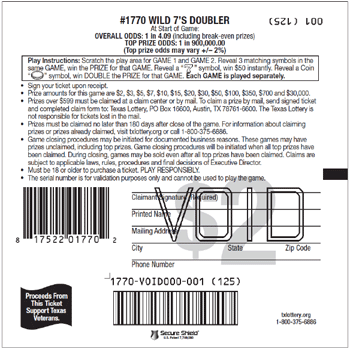 Image of Back of Wild 7's Doubler Ticket