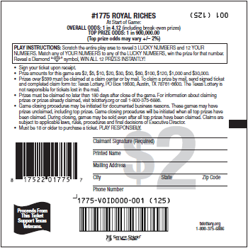 Image of Back of Royal Riches Ticket