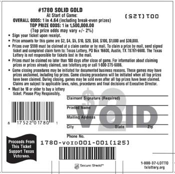Image of Back of Solid Gold Ticket