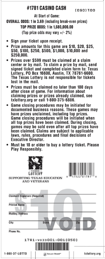 Image of Back of Casino Cash Ticket