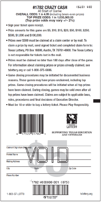 Image of Back of Crazy Cash Ticket