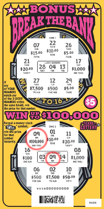 Image of Front of Bonus Break the Bank Ticket