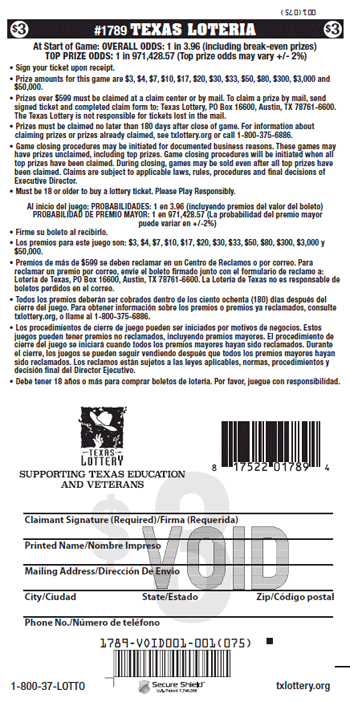 Image of Back of Texas Loteria Ticket