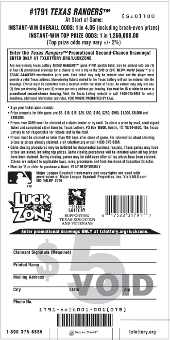 Image of Back of Texas Rangers™ Ticket