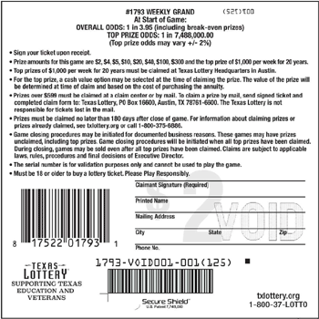 Image of Back of Weekly Grand Ticket