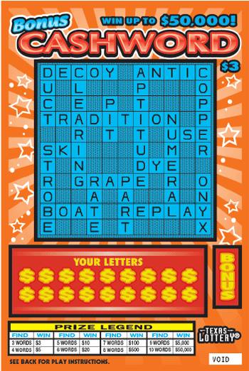 Image of Front of Bonus Cashword Ticket