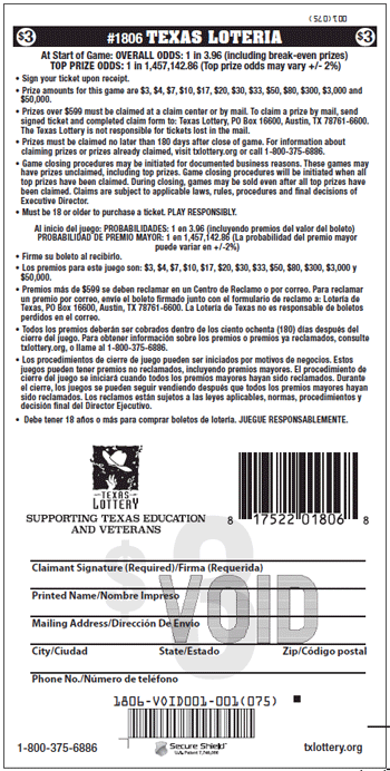 Image of Back of Texas Loteria Ticket
