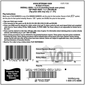 Image of Back of Veterans Cash Ticket