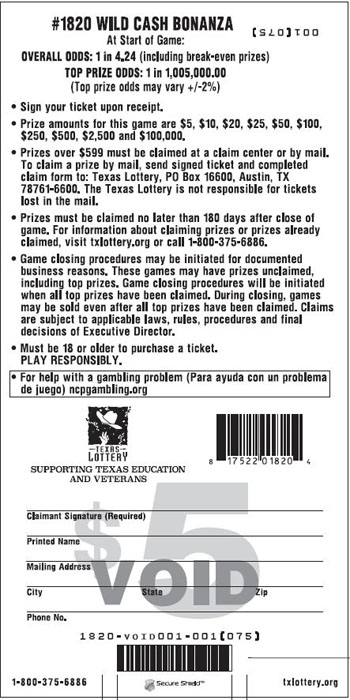 Image of Back of Wild Cash Bonanza Ticket