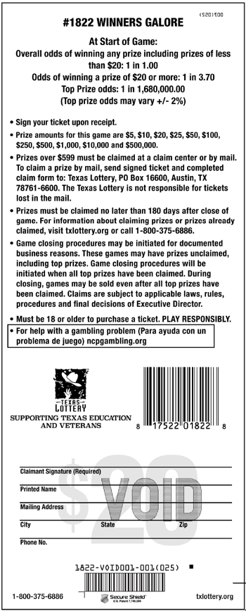 Image of Back of Winners Galore Ticket
