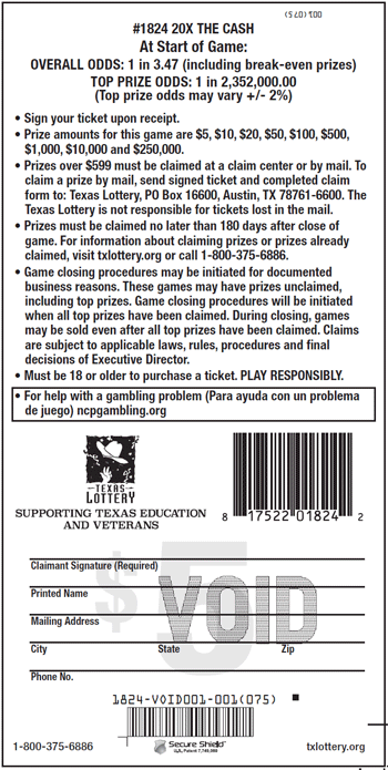 Image of Back of 20X The Cash Ticket