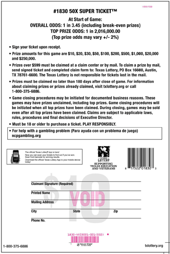 Image of Back of 50X Super Ticket&trade; Ticket