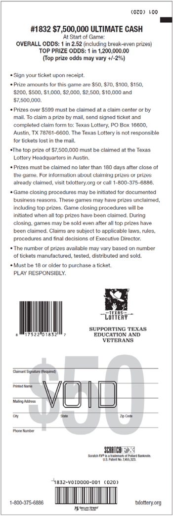 Image of Back of $7,500,000 Ultimate Cash Ticket