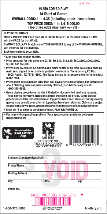 Image of Back of Combo Play Ticket