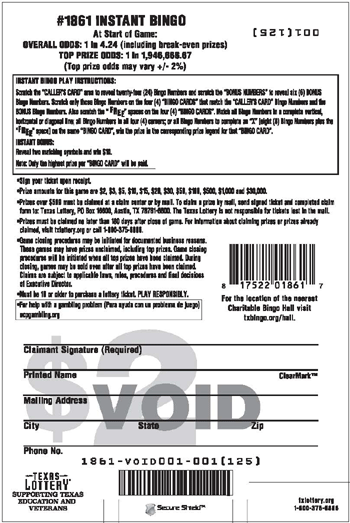 Image of Back of Instant Bingo Ticket