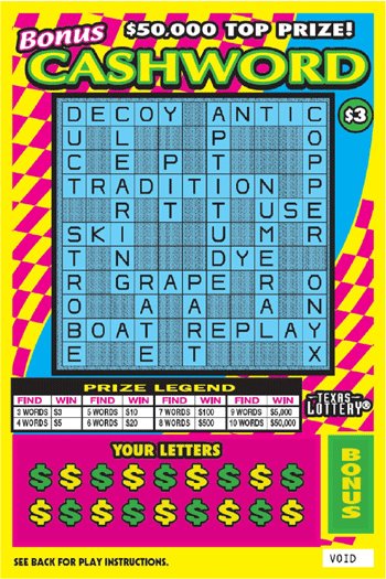 Image of Front of Bonus Cashword Ticket