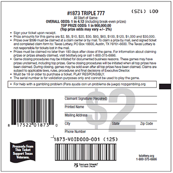 Image of Back of Triple 777 Ticket